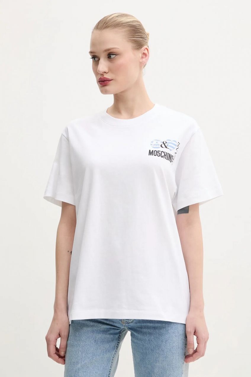 Bavlnené tričko Moschino Jeans dámske, biela farba, 0713 3732