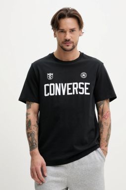 Bavlnené tričko Converse pánske, čierna farba, s potlačou, 10027363-A01