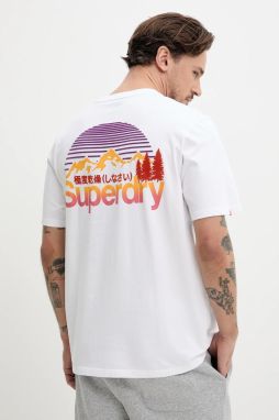 Bavlnené tričko Superdry pánske, biela farba, s potlačou, M1012175A-01C