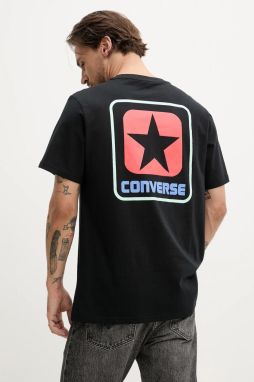 Bavlnené tričko Converse pánske, čierna farba, s potlačou, 10027993-A01