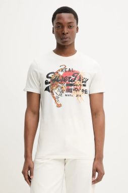Bavlnené tričko Superdry pánske, biela farba, s potlačou, M1012111A-U4Y
