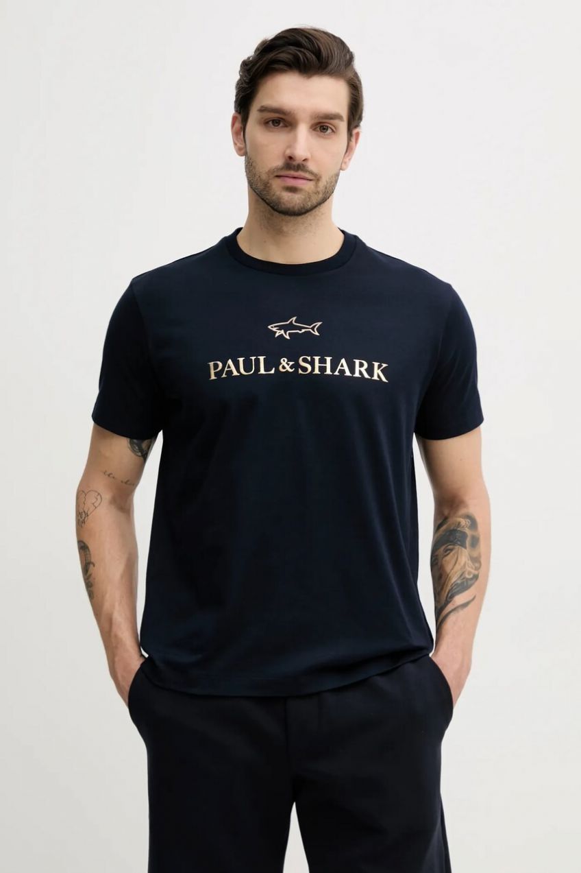 Tričko Paul&Shark pánske, tmavomodrá farba, s potlačou, C0P1239