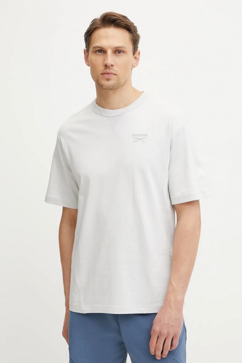 Bavlnené tričko Reebok Classic pánske, šedá farba, jednofarebné, 100214088