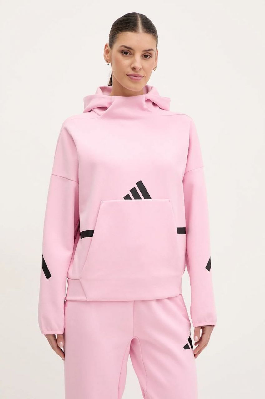 Mikina adidas Z.N.E. dámska, ružová farba, s kapucňou, s potlačou, JD5992