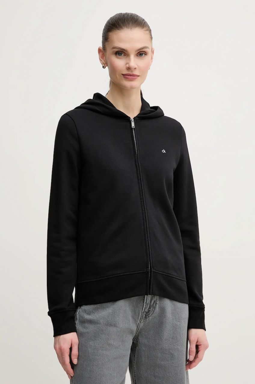 Bavlnená mikina Calvin Klein dámska, čierna farba, s kapucňou, jednofarebná, K20K208426