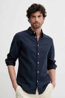 Ľanová košeľa Pepe Jeans ARNAU pánska, tmavomodrá farba, regular, s klasickým golierom, PM308844