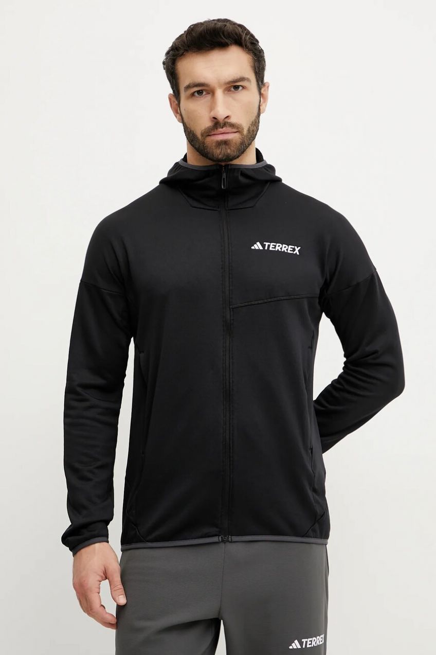 Športová mikina adidas TERREX Xperior čierna farba, s kapucňou, jednofarebná, JE1346