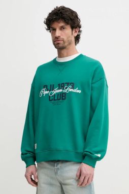 Bavlnená mikina Pepe Jeans TALBOT CREW pánska, zelená farba, s nášivkou, PM582847