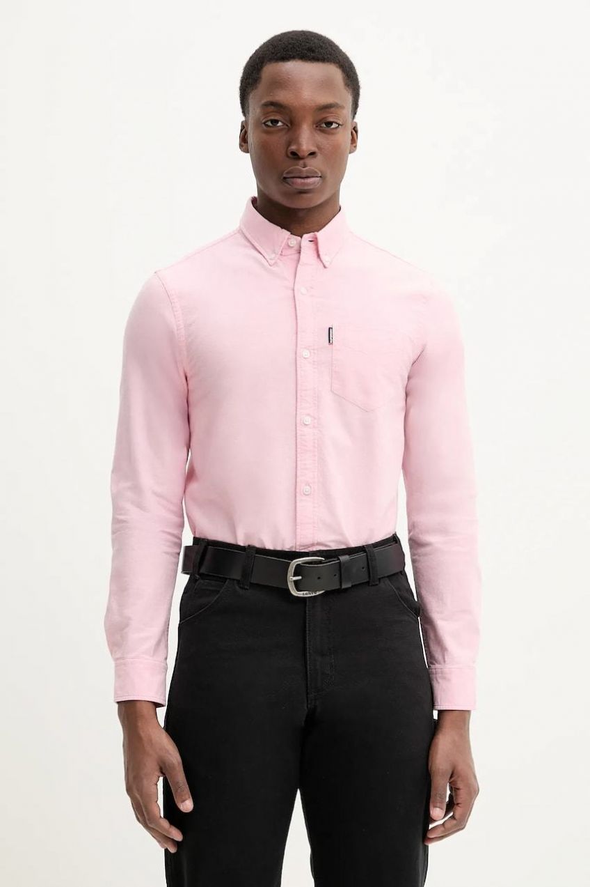 Bavlnená košeľa Superdry pánska, ružová farba, regular, s golierom button-down, M4010991A-D9O