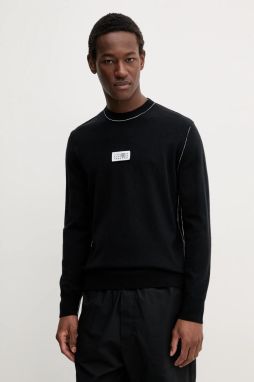 Vlnený sveter MM6 Maison Margiela pánsky, čierna farba, tenký, SH0HL0017