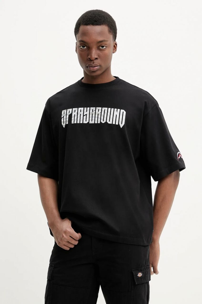 Bavlnené tričko Sprayground pánske, čierna farba, s potlačou, SP695BLK