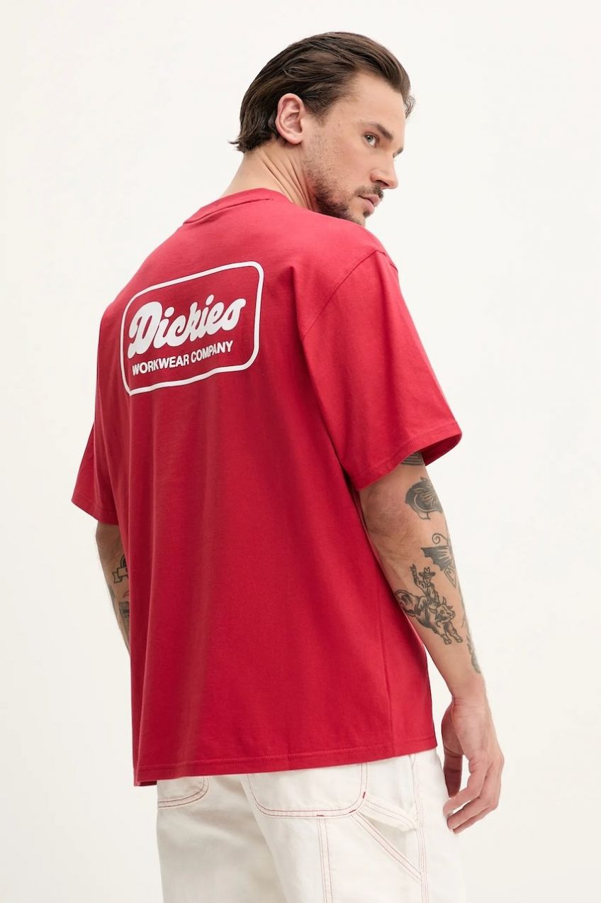 Bavlnené tričko Dickies pánsky, červená farba, s potlačou, DK0A4Z8Z0ER1