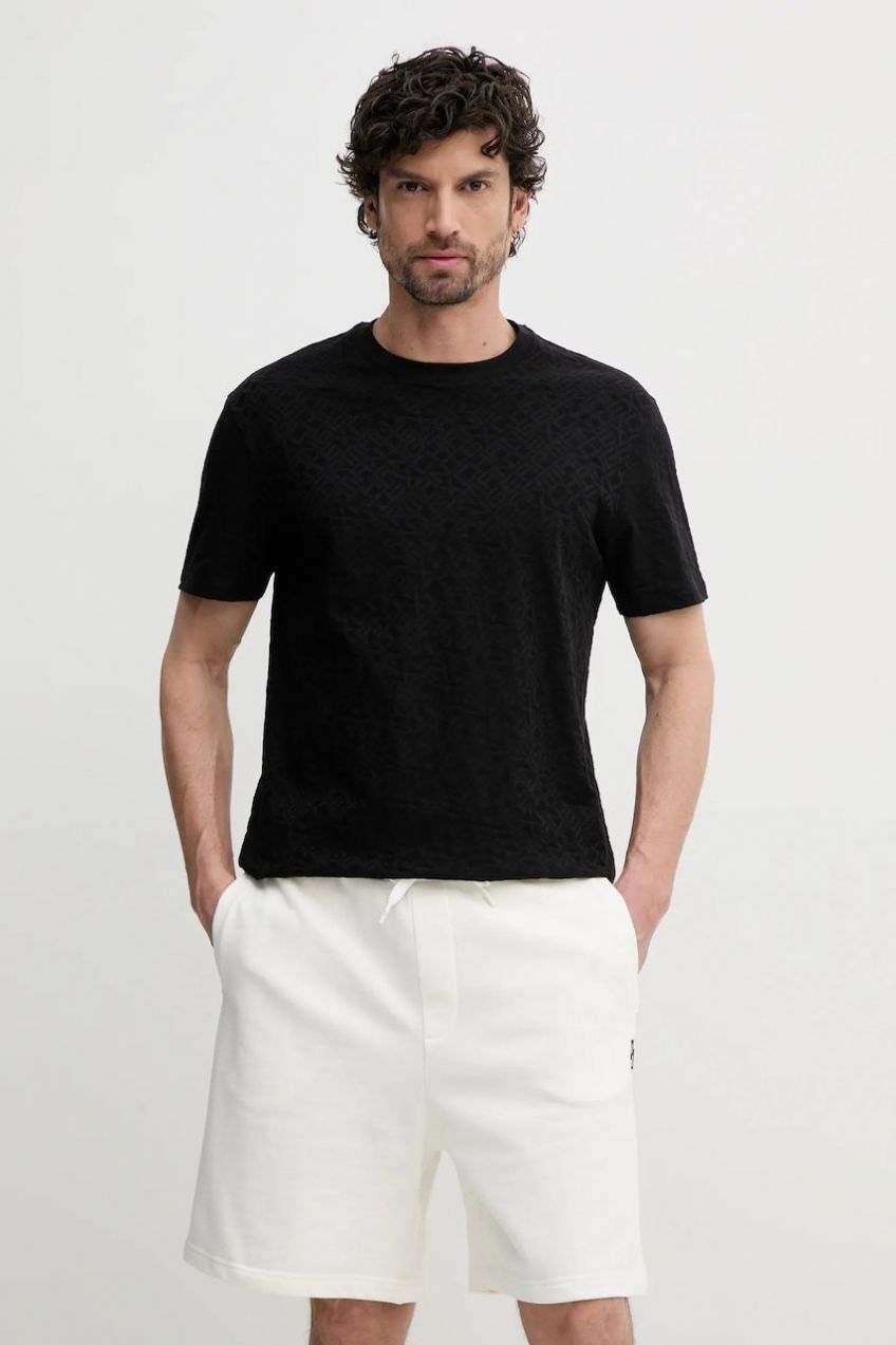 Bavlnené tričko Armani Exchange pánske, čierna farba, vzorované, XM000478 AF10337