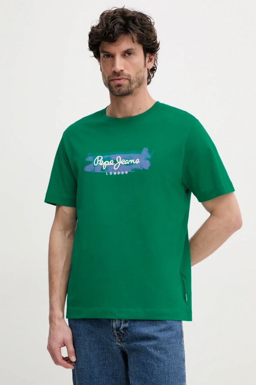Bavlnené tričko Pepe Jeans PICTHON pánske, zelená farba, s potlačou, PM509782