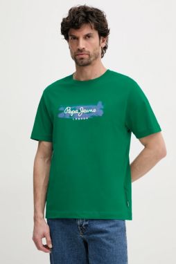 Bavlnené tričko Pepe Jeans PICTHON pánske, zelená farba, s potlačou, PM509782