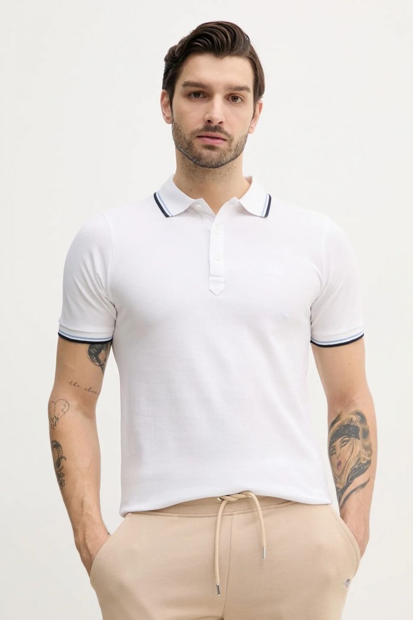 Bavlnené polo tričko Lindbergh pánske, biela farba, jednofarebné, 30-404010