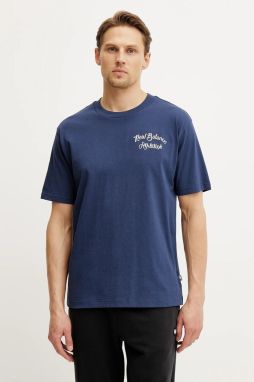 Bavlnené tričko New Balance pánske, tmavomodrá farba, s nášivkou, MT43556NNY