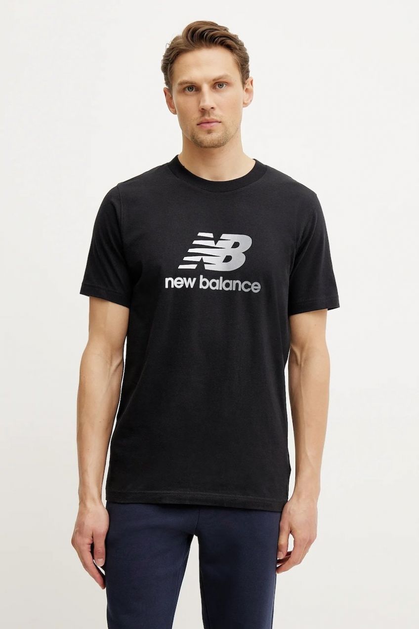 Bavlnené tričko New Balance pánske, čierna farba, s potlačou, MT51503BK