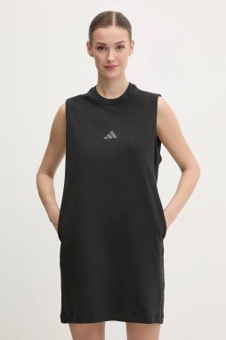 Šaty adidas W AOP Blur čierna farba, mini, rovný strih, JG6226