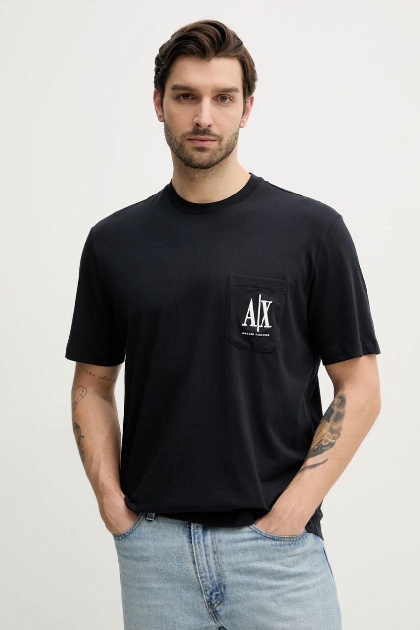 Bavlnené tričko Armani Exchange pánske, tmavomodrá farba, jednofarebné, XM000366 AF12308