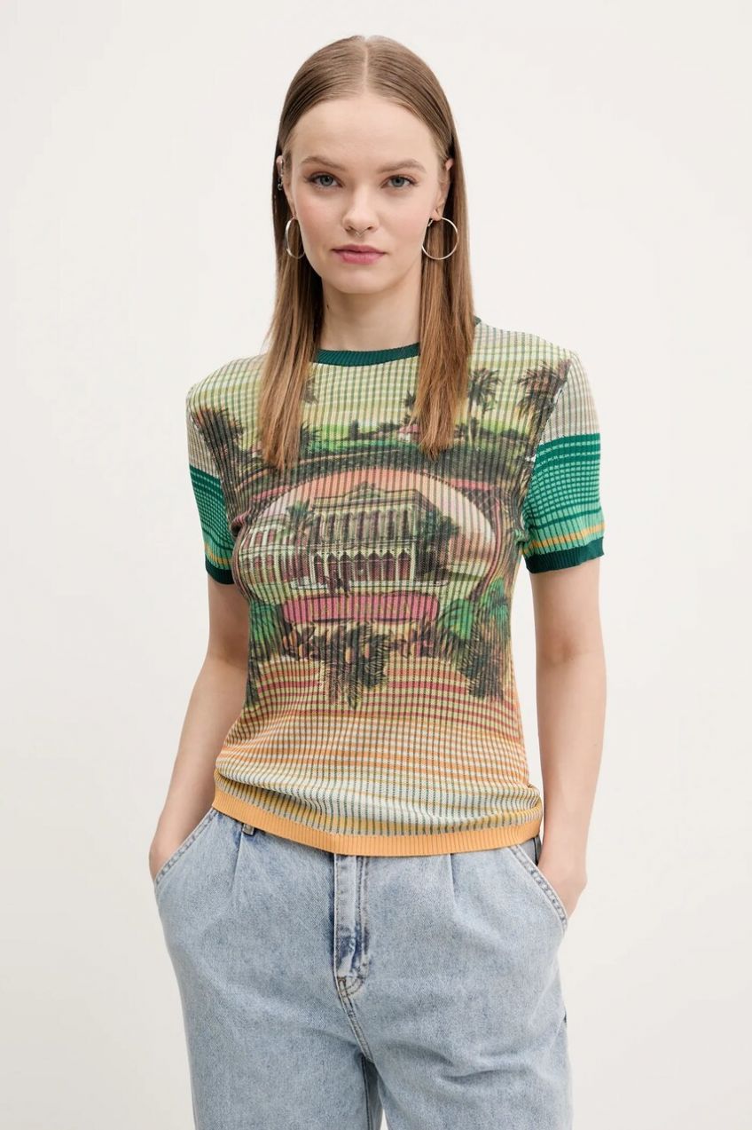 Tričko Desigual AFRICA dámske, zelená farba, 25SWTKA5