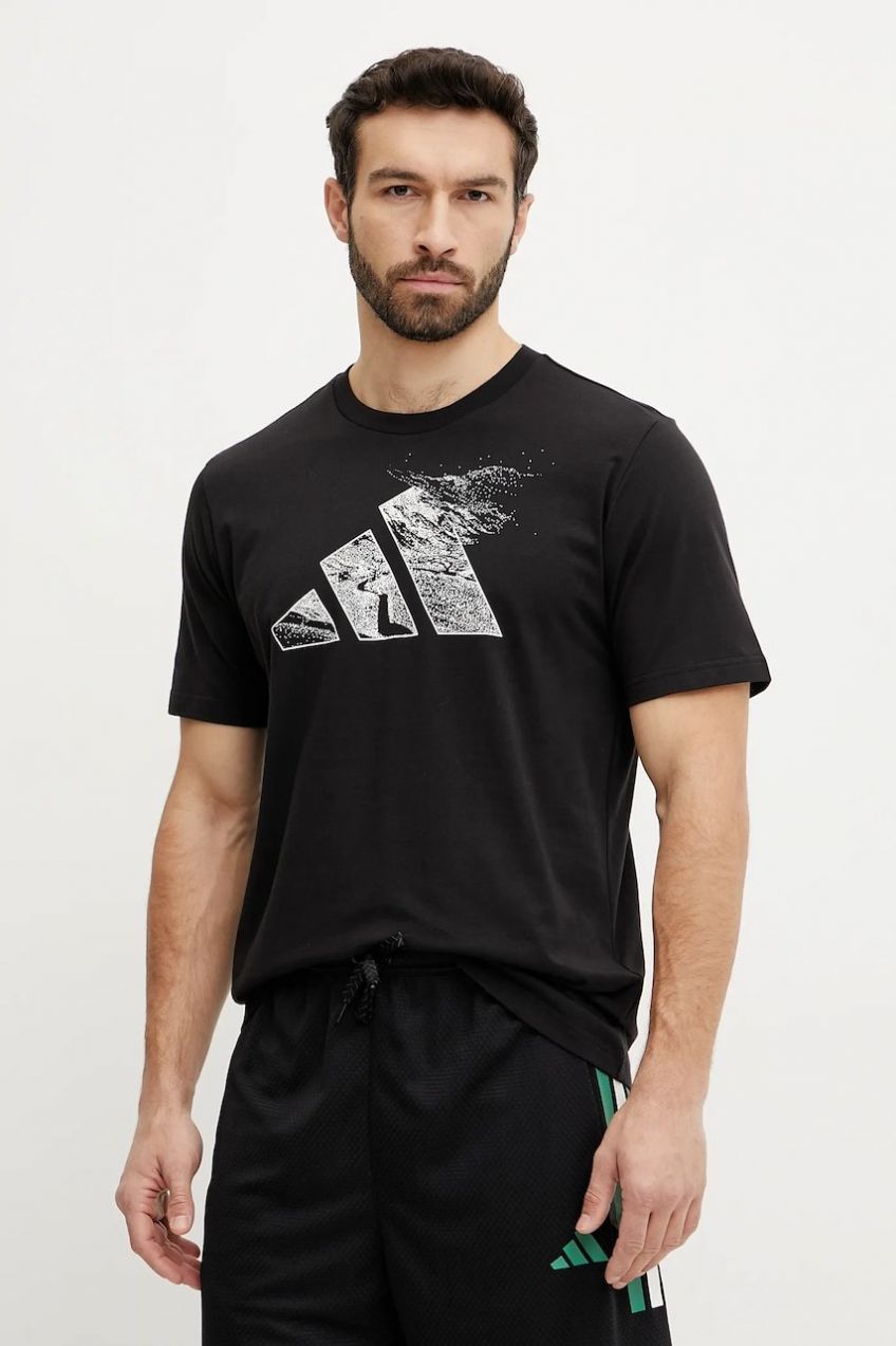 Bavlnené tričko adidas pánske, čierna farba, s potlačou, JI6788