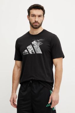 Bavlnené tričko adidas pánske, čierna farba, s potlačou, JI6788