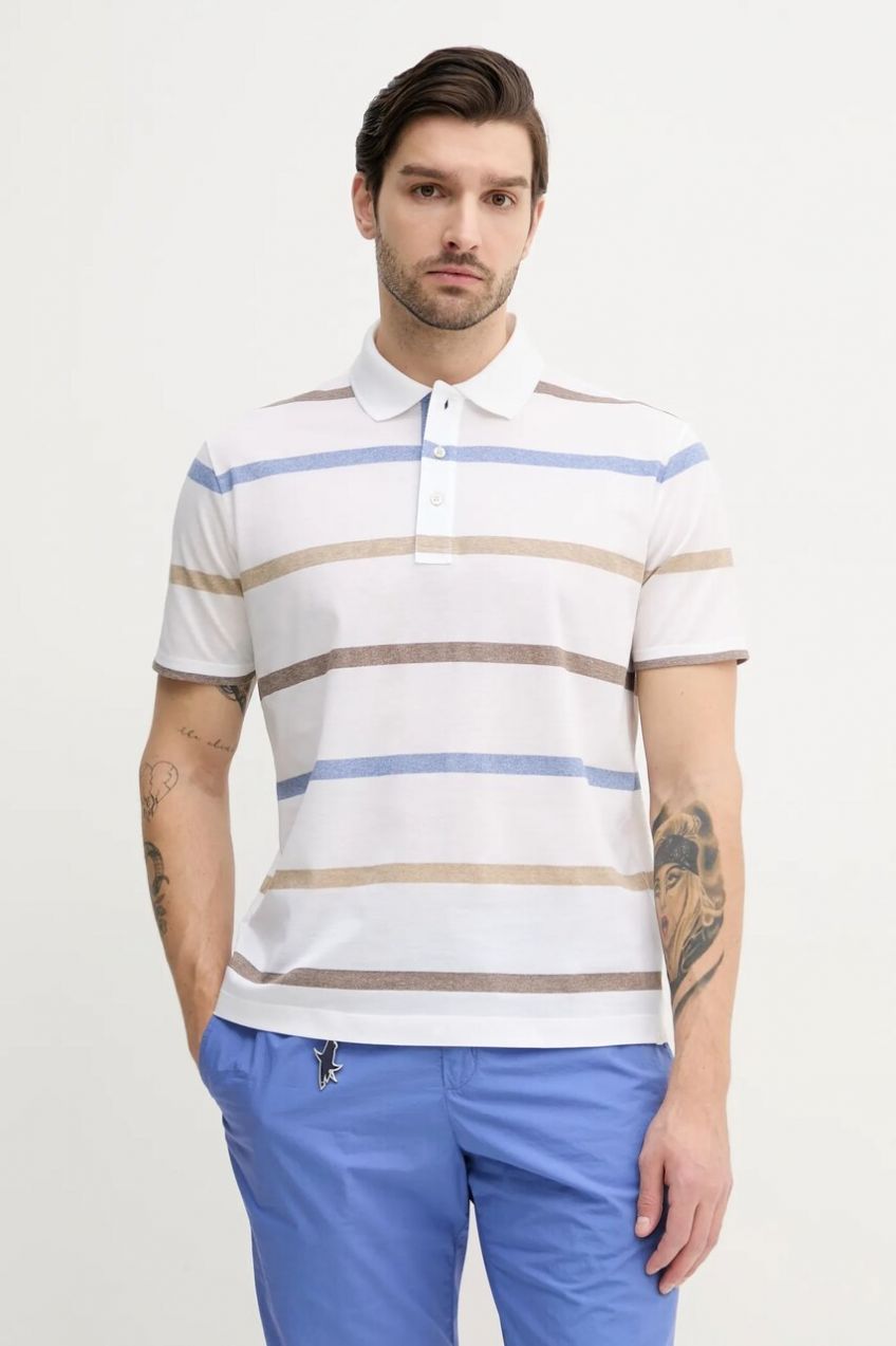 Bavlnené polo tričko Paul&Shark biela farba, vzorované, 25411227