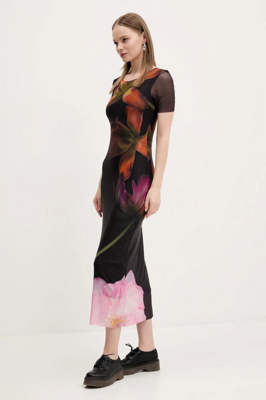 Šaty Desigual ROTERDAM čierna farba, maxi, priliehavé, 25SWVK12