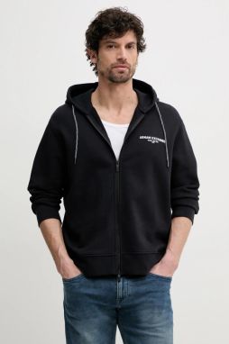 Bavlnená mikina Armani Exchange pánska, tmavomodrá farba, s kapucňou, s potlačou, XM000223 AF12656