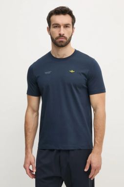 Bavlnené tričko Aeronautica Militare pánske, tmavomodrá farba, s nášivkou, TS2429J634