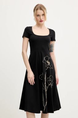 Šaty Desigual NAPOLES čierna farba, midi, áčkový strih, 25SWVK09