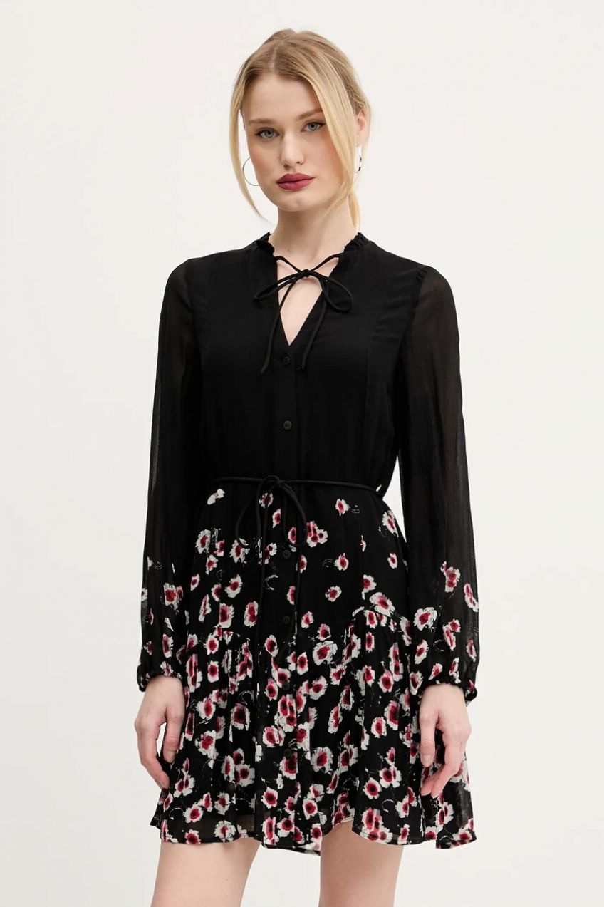 Šaty Desigual BASILEA čierna farba, mini, áčkový strih, 25SWVW31