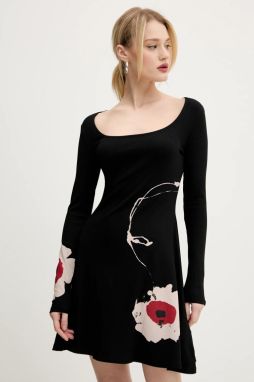 Šaty Desigual BRUJAS čierna farba, mini, áčkový strih, 25SWVK07
