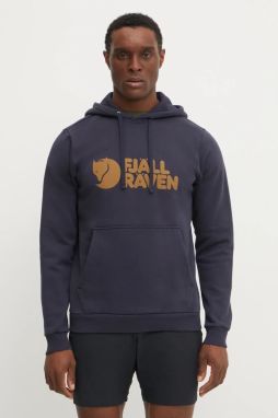 Bavlnená mikina Fjallraven pánska, tmavomodrá farba, s kapucňou, vzorovaná