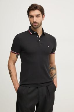 Polo tričko Tommy Hilfiger pánske, čierna farba, jednofarebné, MW0MW37346