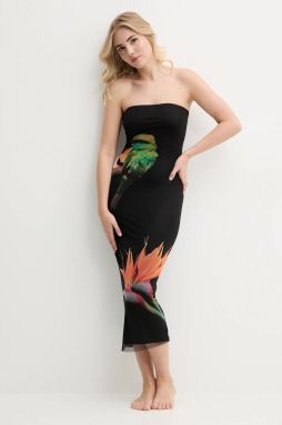 Plážové šaty Desigual COLIBRÍ STRAPLESS čierna farba, 25SWMK16