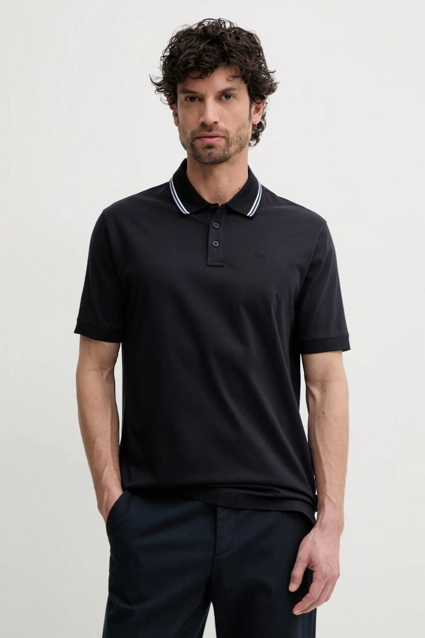 Bavlnené polo tričko Armani Exchange pánske, tmavomodrá farba, s potlačou, XM000466 AF10337