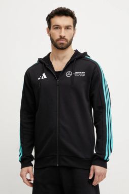 Mikina adidas x Mercedes pánska, čierna farba, s kapucňou, s nášivkou, JV5437