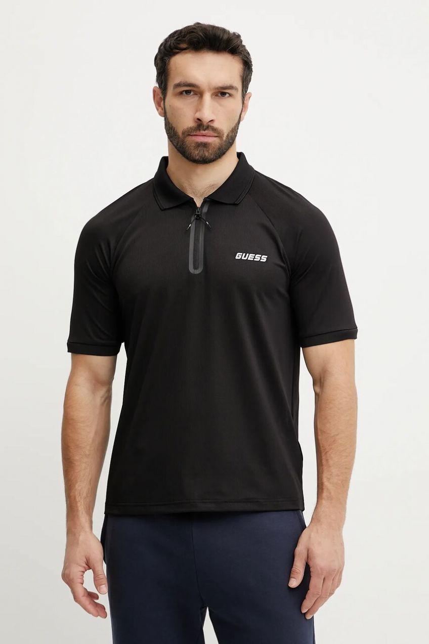Polo tričko Guess JAISS pánske, čierna farba, s potlačou, Z5GP00 KCQU2