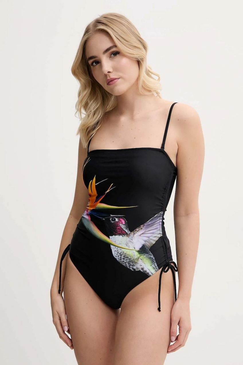Jednodielne plavky Desigual COLIBRÍ ONE P. čierna farba, jemne vystužený košík, 25SWMK10