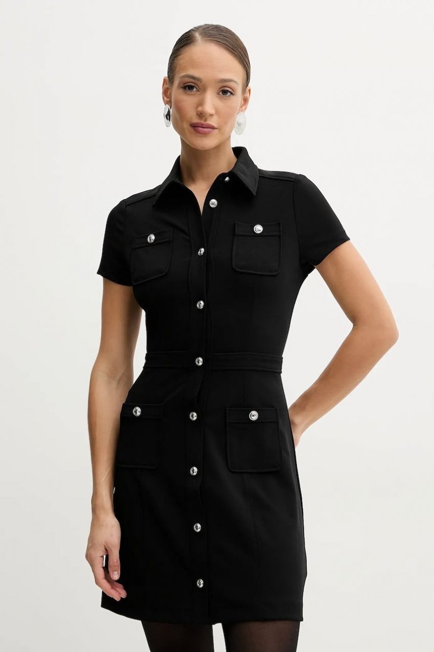 Šaty Guess ELORA čierna farba, mini, áčkový strih, W5GK70 KCBO2