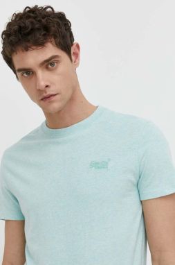 Bavlnené tričko Superdry pánske, tyrkysová farba, melanžové