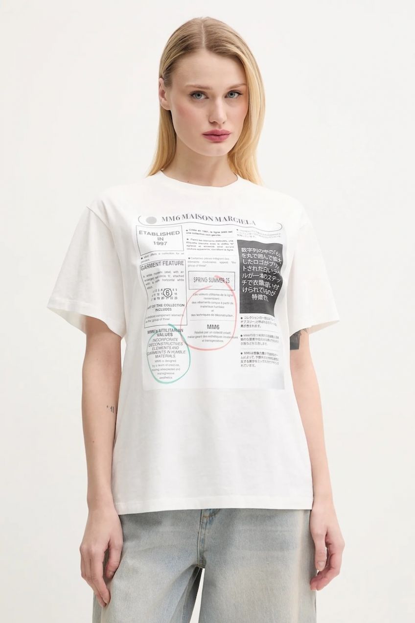 Bavlnené tričko MM6 Maison Margiela dámske, biela farba, S52GC0337.S24312