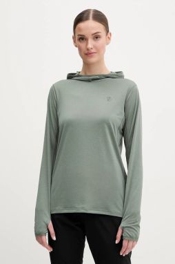 Športová mikina Fjallraven Abisko zelená farba, s kapucňou, jednofarebná, F84108
