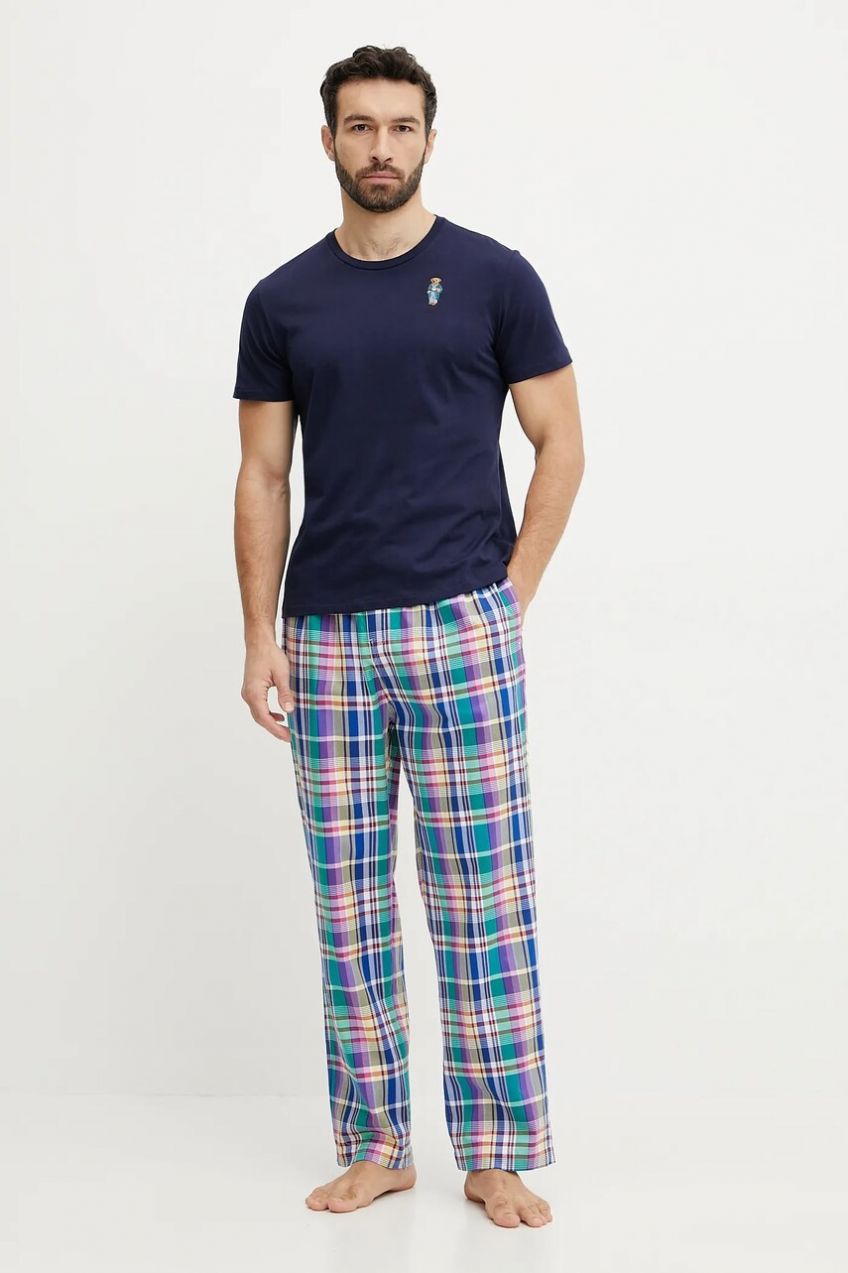 Bavlnené pyžamo Polo Ralph Lauren pánska, tmavomodrá farba, vzorovaná, 714931645