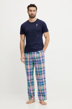 Bavlnené pyžamo Polo Ralph Lauren pánska, tmavomodrá farba, vzorovaná, 714931645
