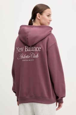 Mikina New Balance dámska, fialová farba, s kapucňou, s potlačou, WT51947FDP
