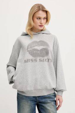 Bavlnená mikina Miss Sixty dámska, šedá farba, s kapucňou, s potlačou, 6S1TJ59900