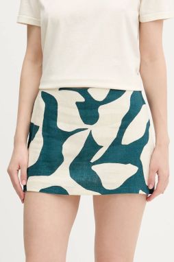 Ľanová sukňa Abercrombie & Fitch zelená farba, mini, rovný strih, KI143-5049